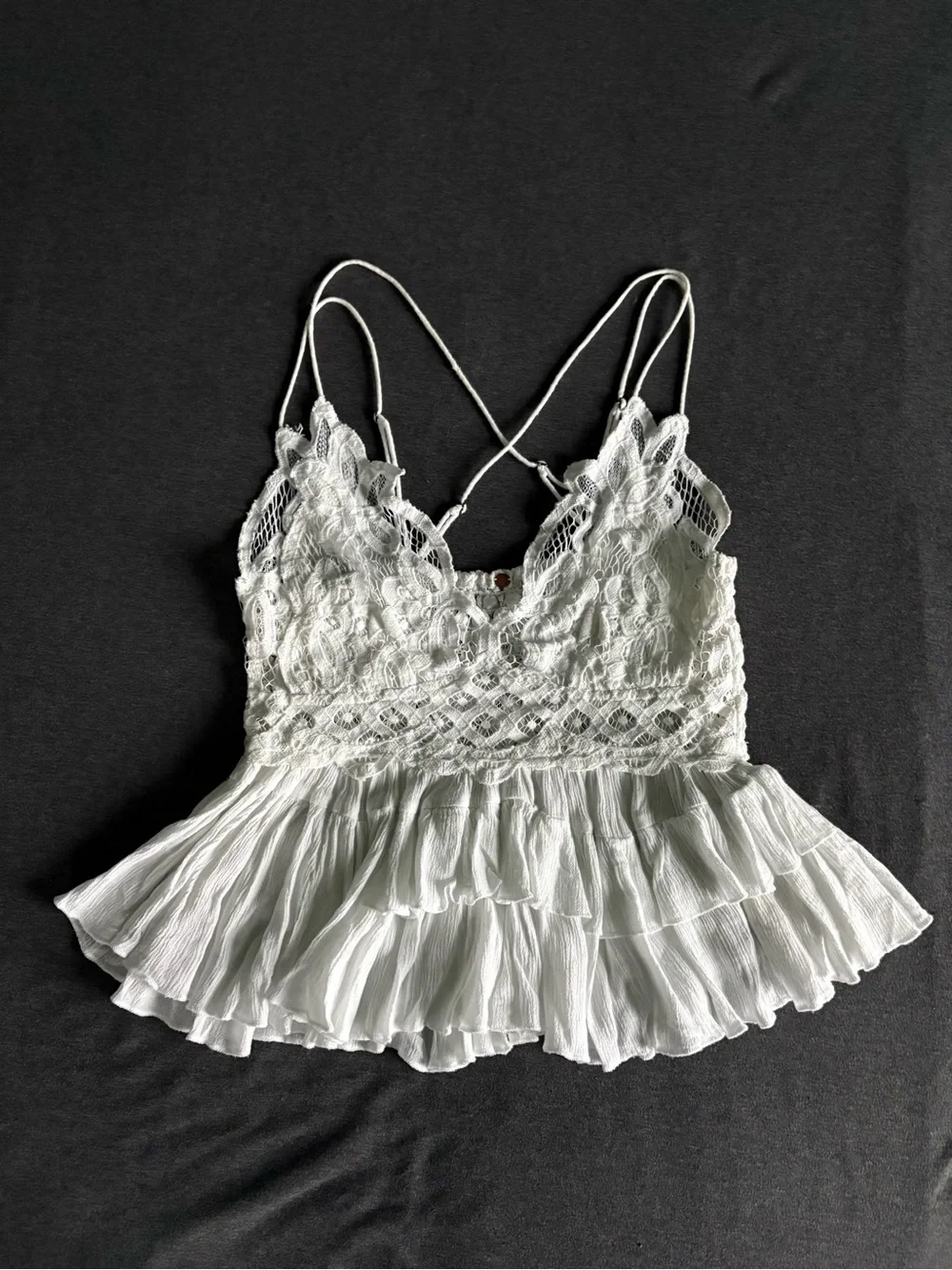 Free People White Lace Ruffled Camisole